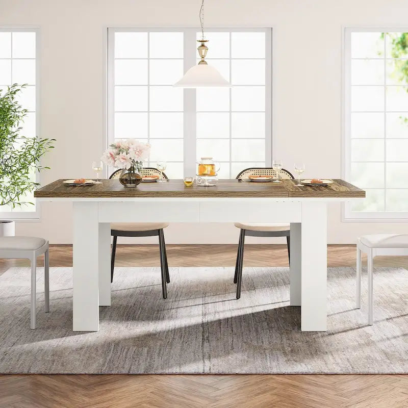 Table de salle à manger rectangulaire 160 cm pour 4-6 personnes, marron et blanc