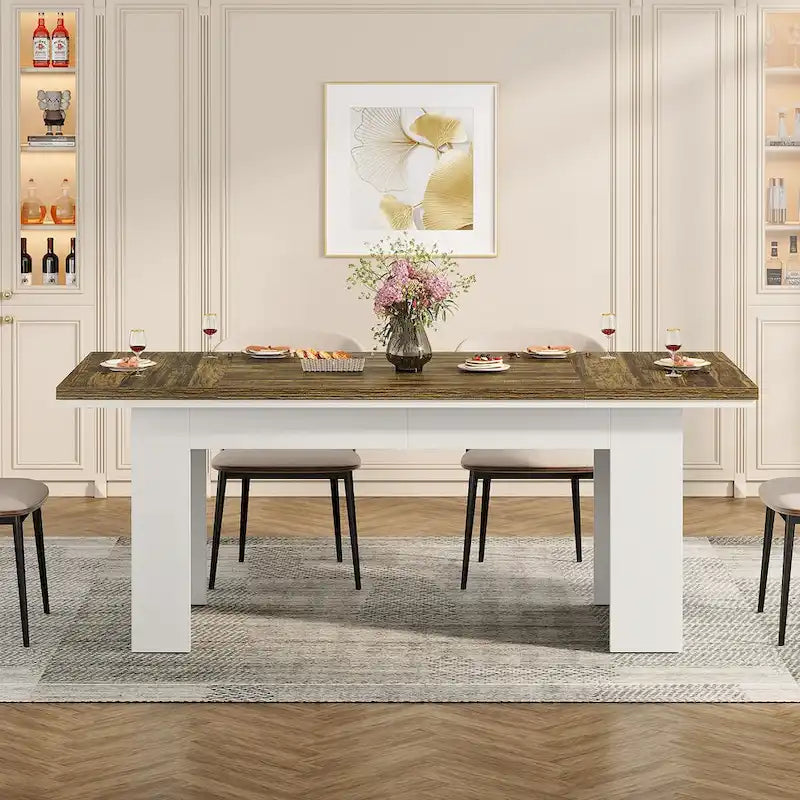 Table de salle à manger rectangulaire 160 cm pour 4-6 personnes, marron et blanc