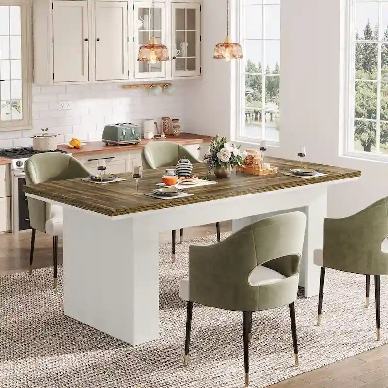 Table de salle à manger rectangulaire 160 cm pour 4-6 personnes, marron et blanc
