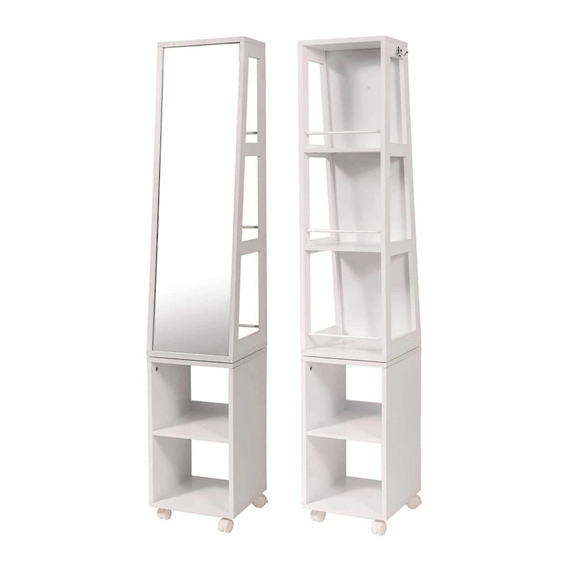 Meuble Miroir Rotatif avec Étagères et Base Roulante - 13L x 11 3/4P x 61 1/2H