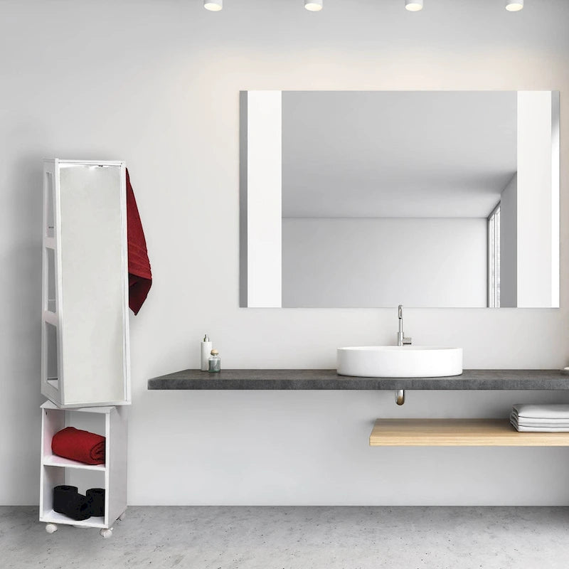 Meuble Miroir Rotatif avec Étagères et Base Roulante - 13L x 11 3/4P x 61 1/2H