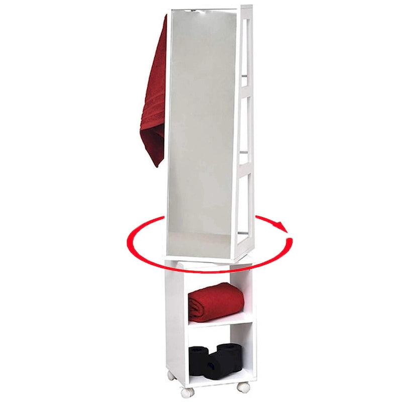 Meuble Miroir Rotatif avec Étagères et Base Roulante - 13L x 11 3/4P x 61 1/2H