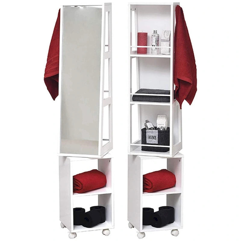Meuble Miroir Rotatif avec Étagères et Base Roulante - 13L x 11 3/4P x 61 1/2H