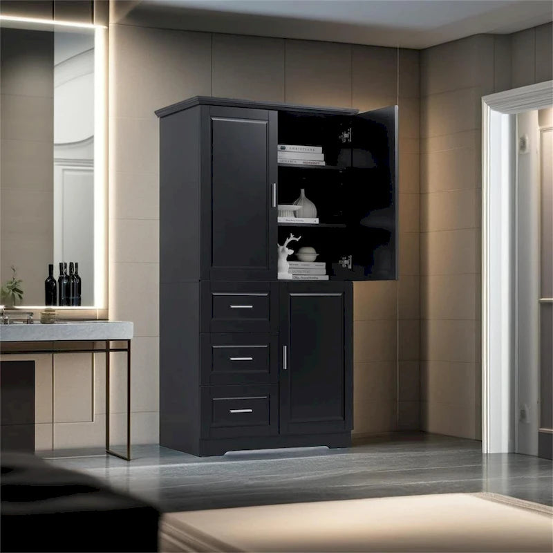 Armoire de rangement haute avec portes et tiroirs