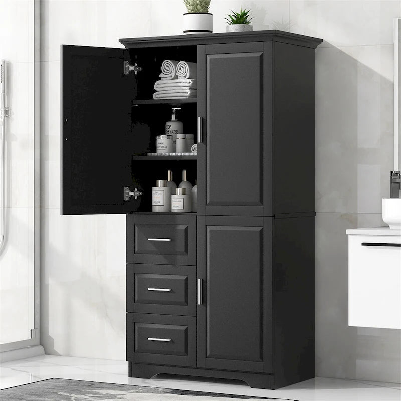 Armoire de rangement haute avec portes et tiroirs