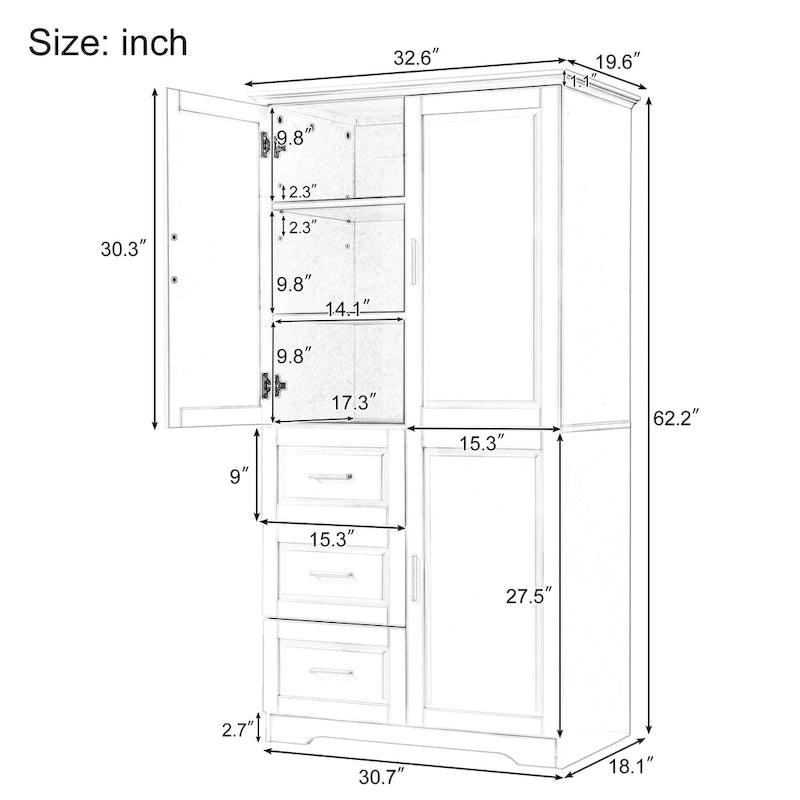 Armoire de rangement haute avec portes et tiroirs