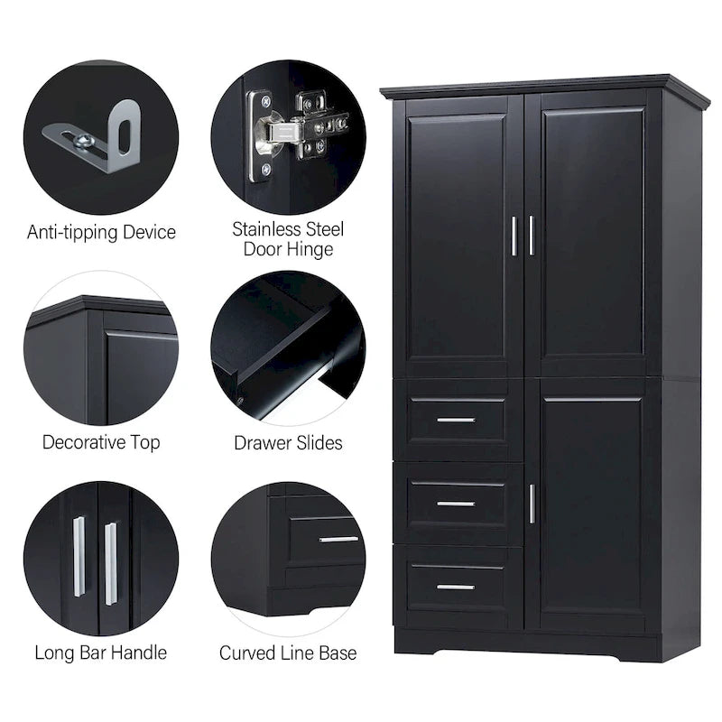 Armoire de rangement haute avec portes et tiroirs