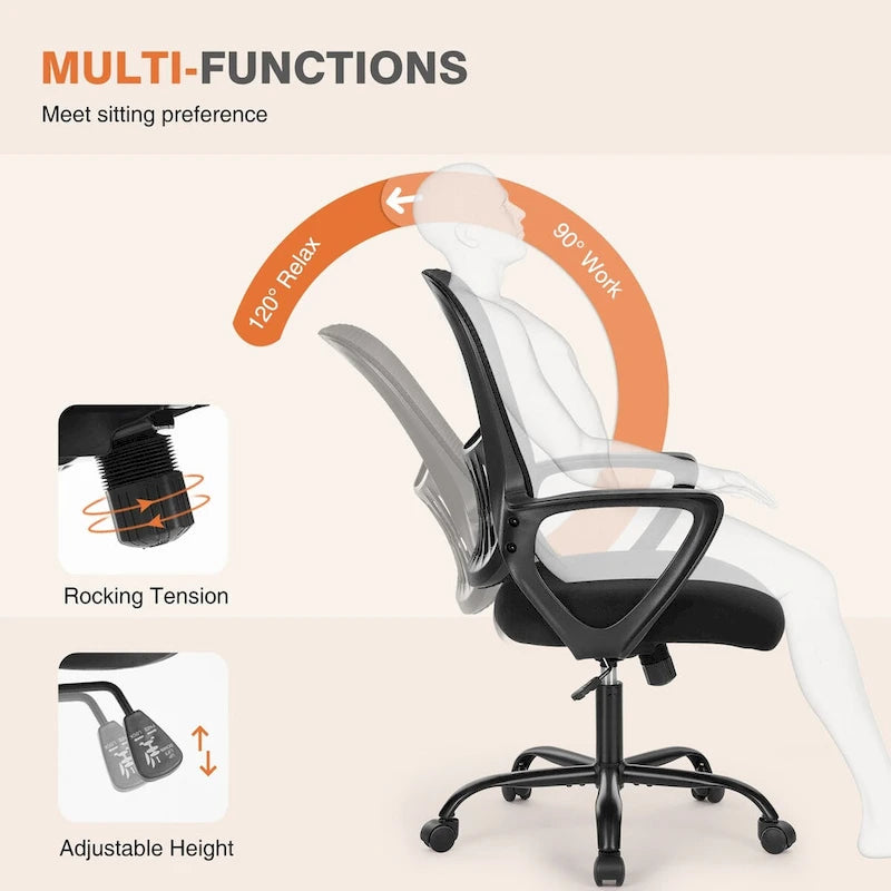 Chaise de bureau en maille avec accoudoirs fixes et hauteur réglable