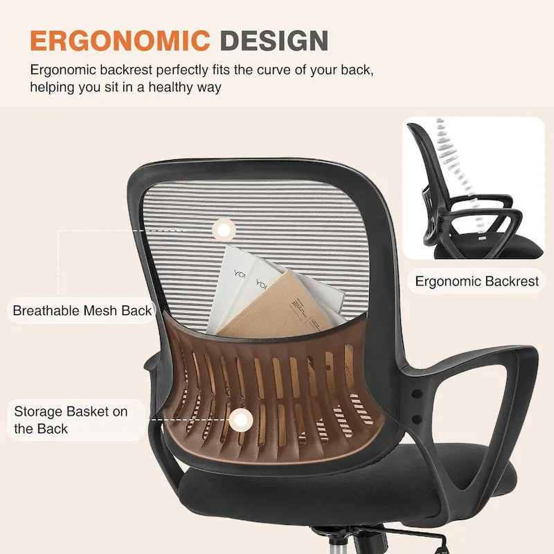 Chaise de bureau en maille avec accoudoirs fixes et hauteur réglable