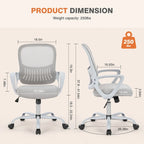 Chaise de bureau en maille avec accoudoirs fixes et hauteur réglable