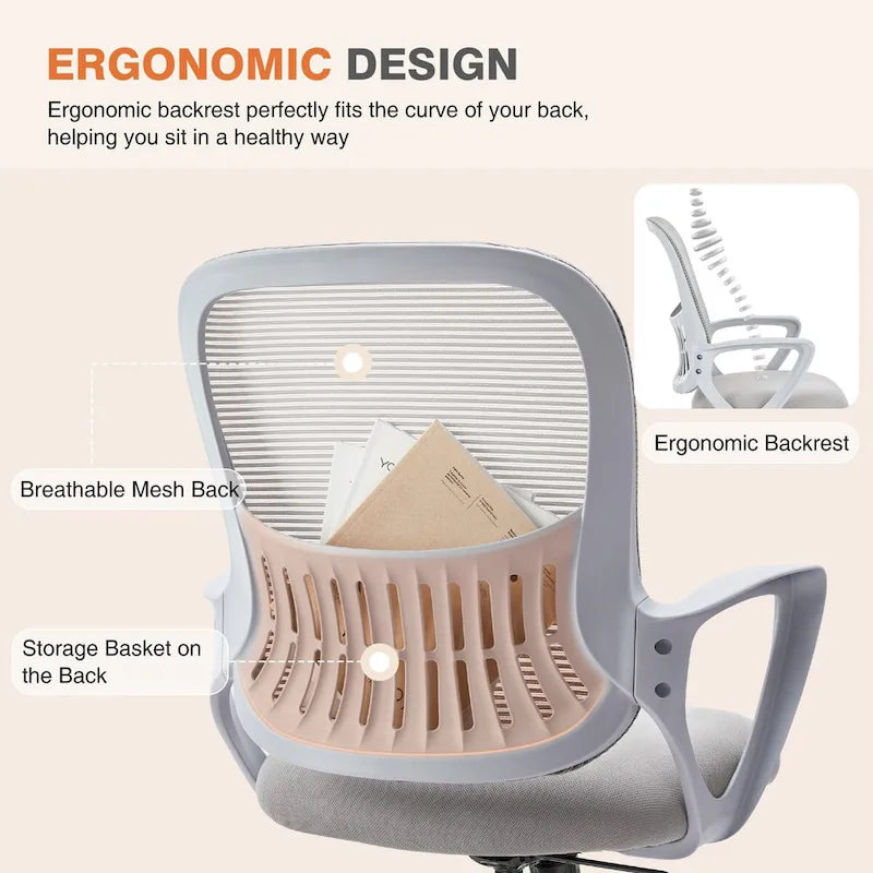 Chaise de bureau en maille avec accoudoirs fixes et hauteur réglable