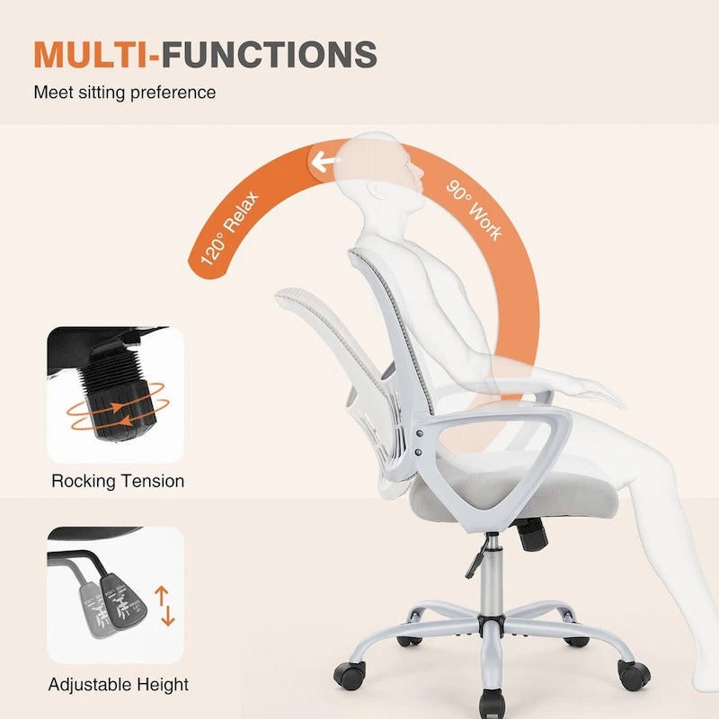 Chaise de bureau en maille avec accoudoirs fixes et hauteur réglable