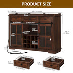 Buffet de 53 po avec portes de grange, casier à vin et rangement