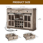 Buffet de 53 po avec portes de grange, casier à vin et rangement