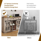 Buffet de 53 po avec portes de grange, casier à vin et rangement
